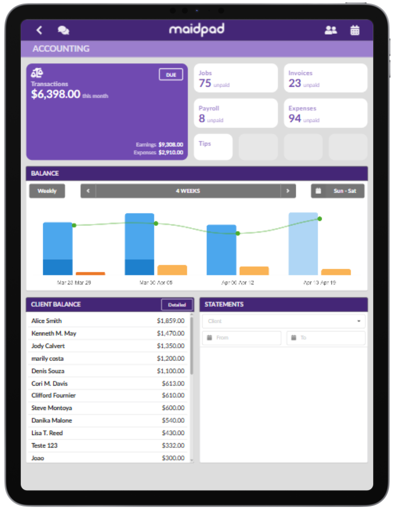 MaidPad running on a tablet